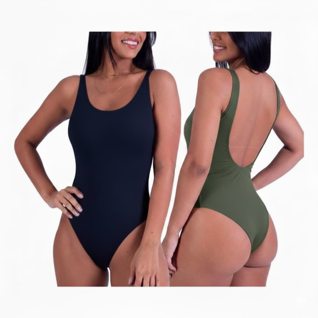Body Maiô Feminino Liso sem bojo Calcinha Fio Duplo Preto Fio Dental Moda Praia Natação Tecido Firme