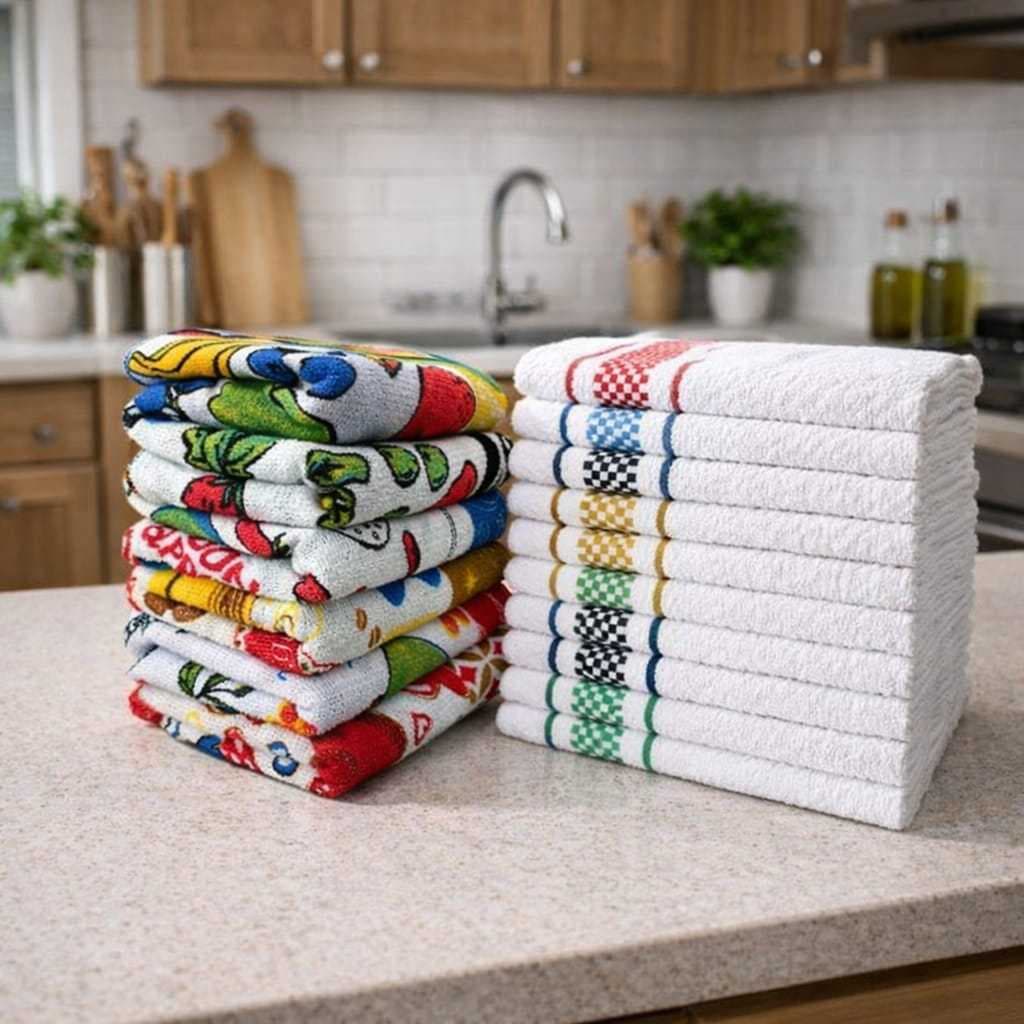 Kit/10 Pano De Prato Atoalhado Sortido + Pano De Prato Branco Xadrez Premium Alta Absorção
