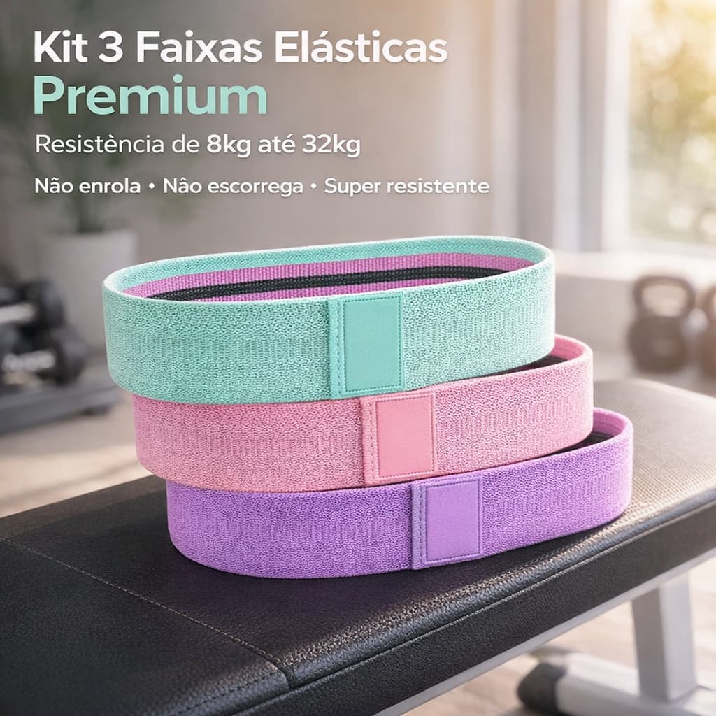 Kit 3 Faixas Resistência Elástica Exercício Mini Band Funcional Academia Treino Perna Glúteos Casa