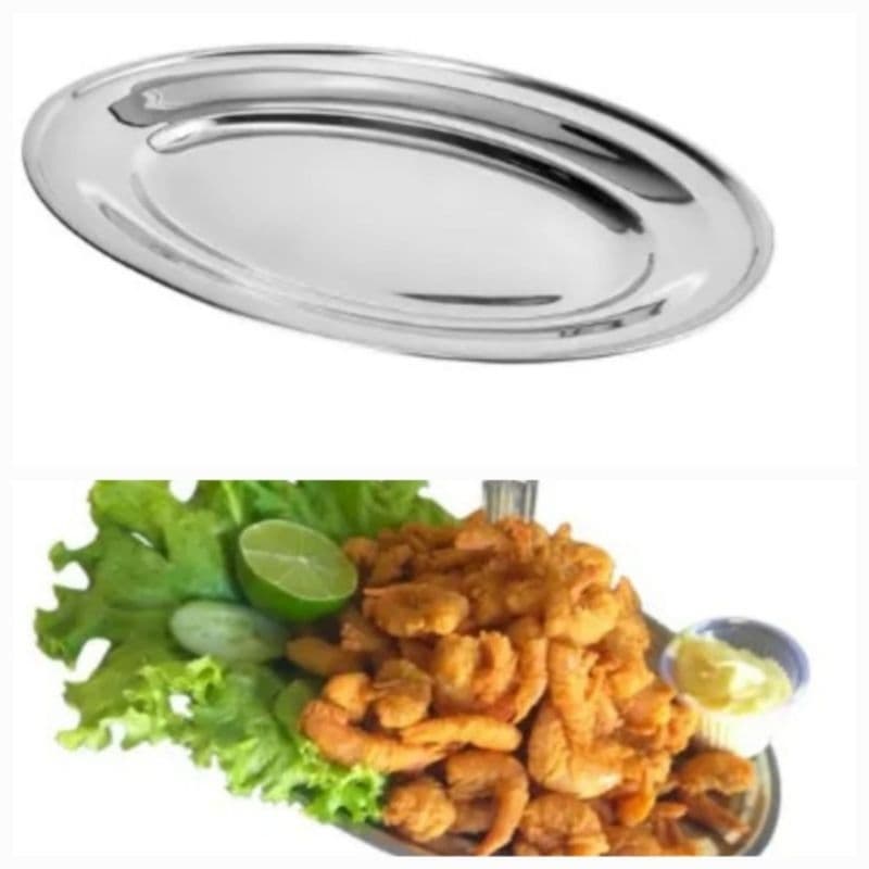 Travessa Bandeja 25 cm Aço inox Porção Oval batata,file,petisco,comida,cozinha