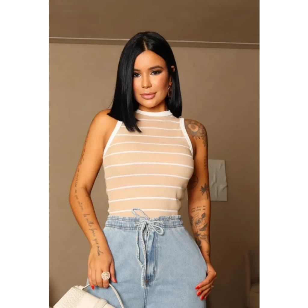 Blusa Regata Feminina Listrada Gola Alta Nude