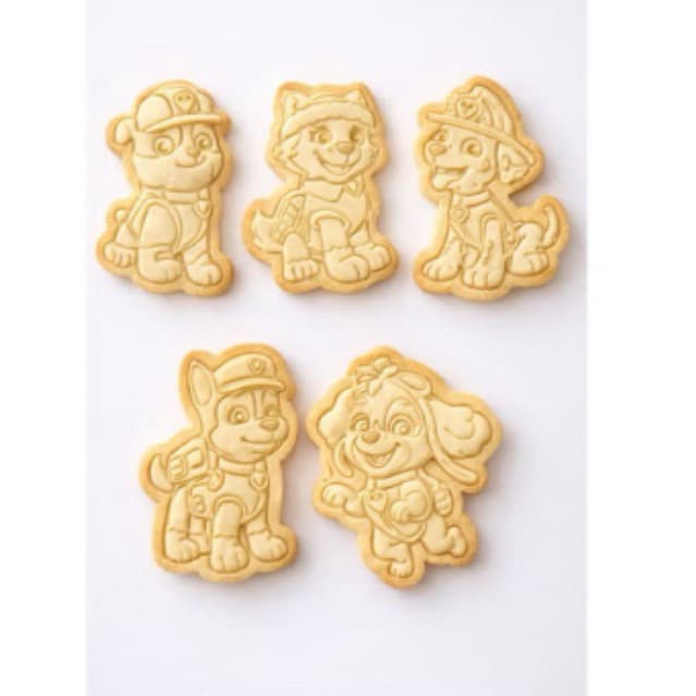 kit 5 cortadores de biscoito da patrulha canina com puxador, cortador infantil para bolo biscoito cookies massinhas