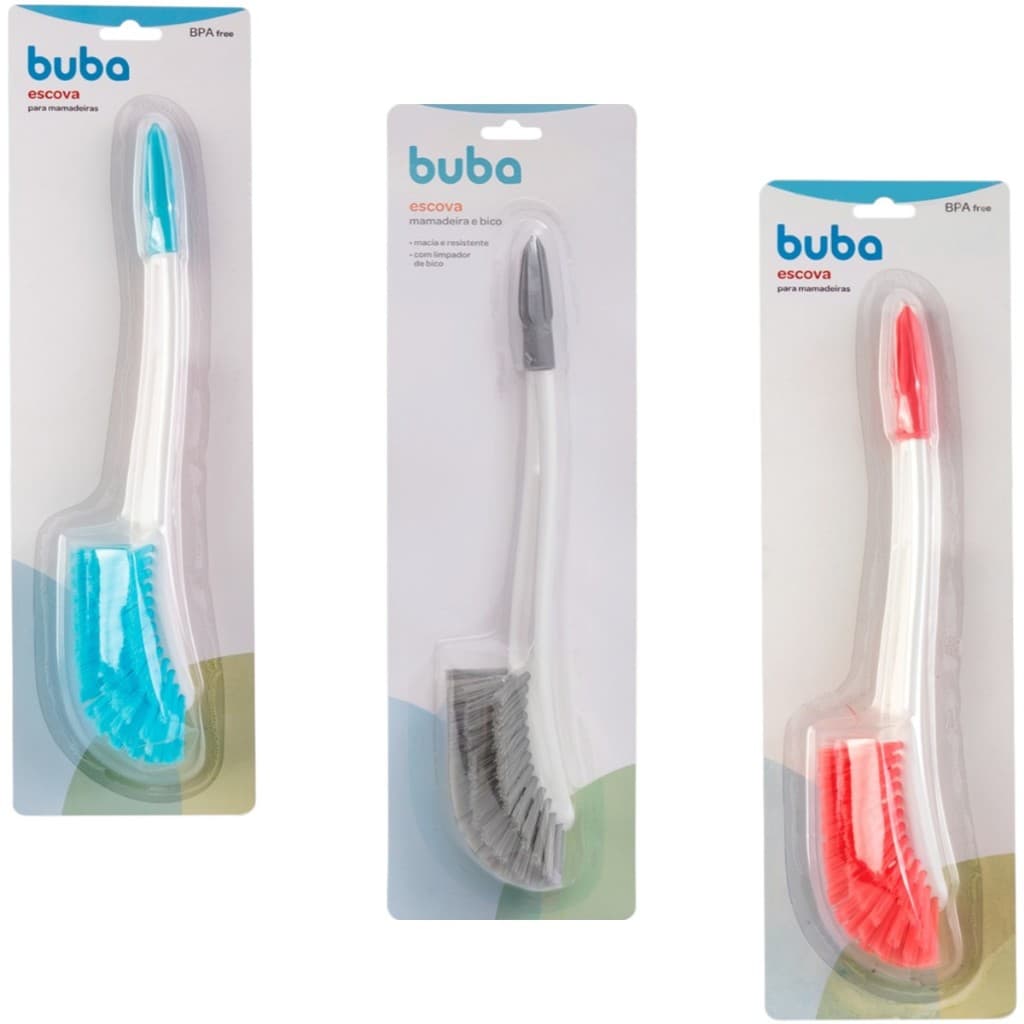 Escova para mamadeira e bico macia e resistente com limpador de bico -Buba