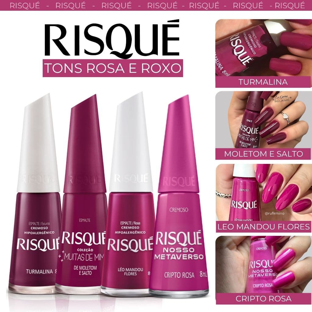 Esmaltes Risqué Diversos Tons Rosa e Roxo Atacado