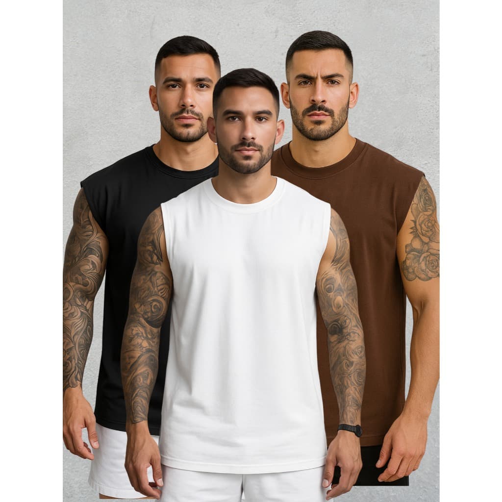 Kit 3 Regatas OVERSIZED BLISH Larga Masculina Academia Treino Algodao LEVE