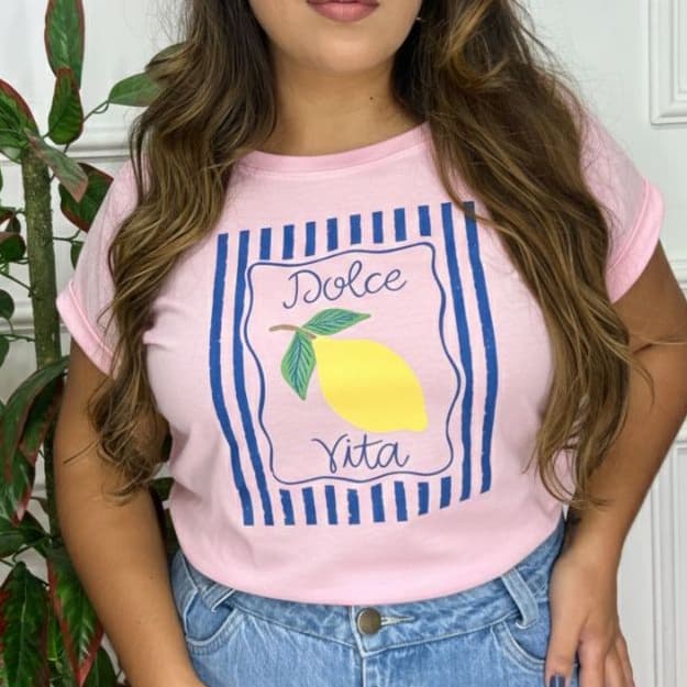 T-shirt blusa manga japonesa algodão confortável moda limão