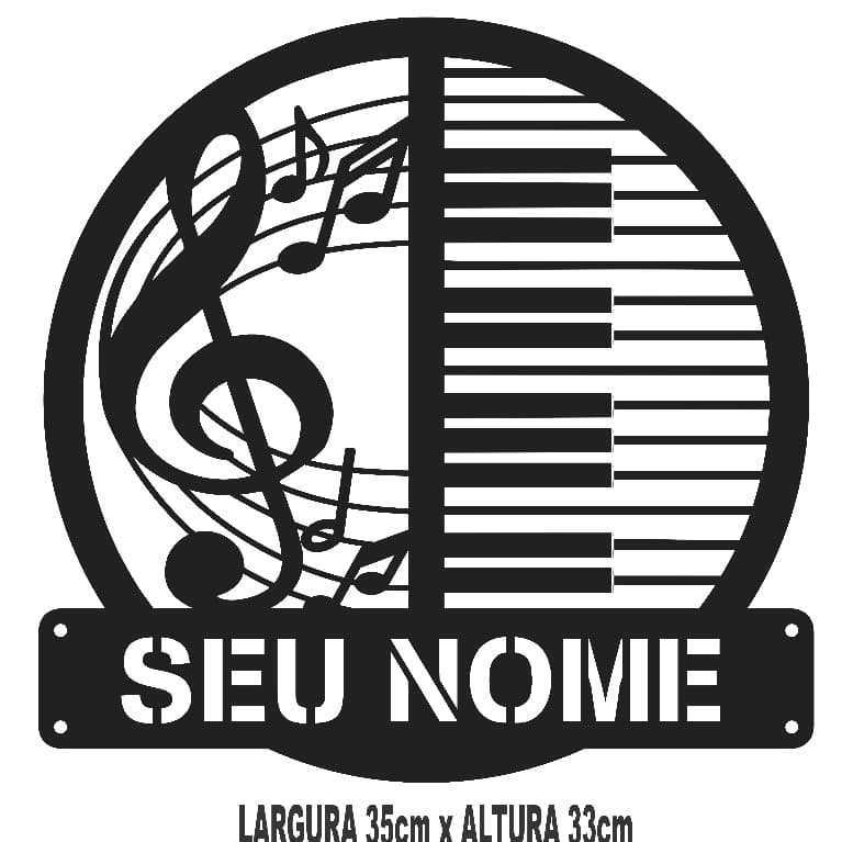 Quadro Teclado Notas Musicais Com Nome Personalizado Decorativo MDF 3mm