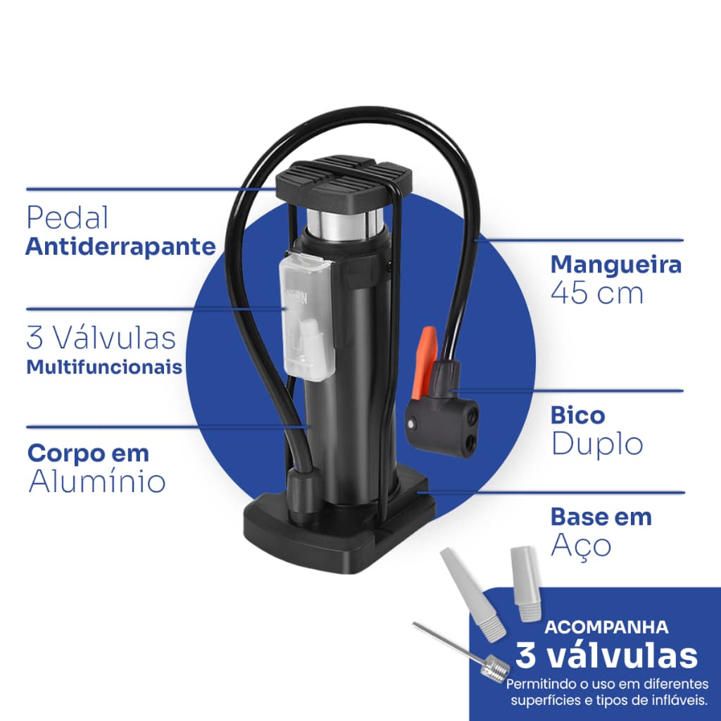 Bomba De Encher Pneus Bicicleta Carro Moto Bola Colchão Manual Portátil 160psi Preto