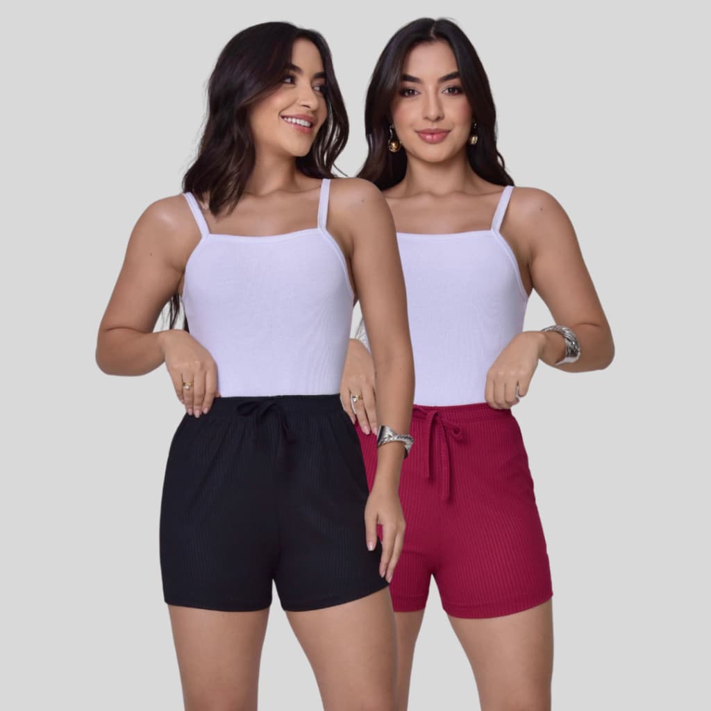 KIT 2 Unidades Short em Malha Canelada com Elastano