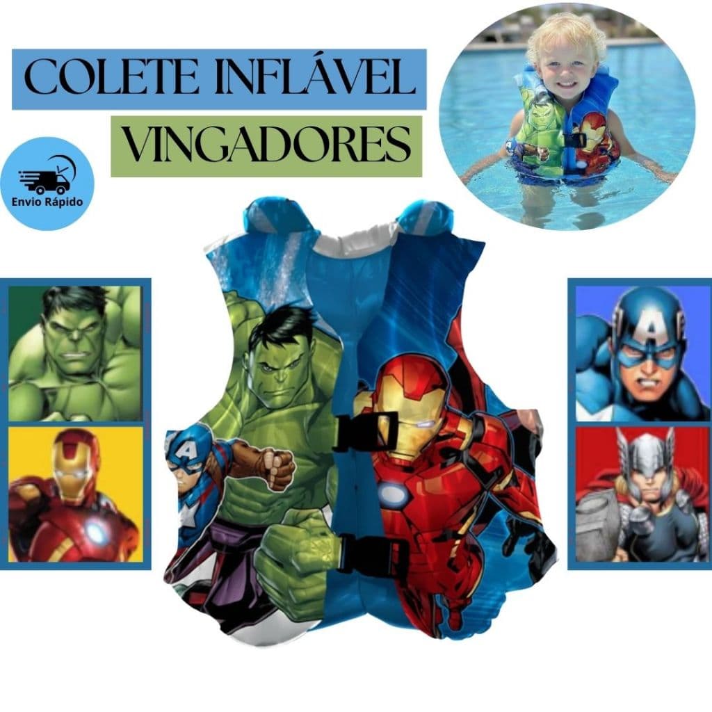 Colete Infantil Boia Vingadores Avengers Marvel Inflável Brinquedo Piscina Praia Rio Flutuação