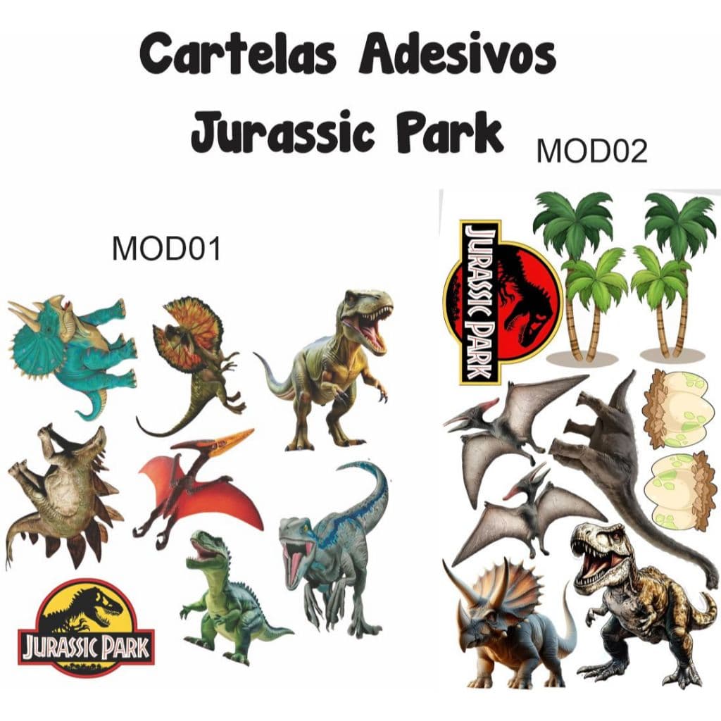 Cartela Adesivos Jurassic Park Dinossauros