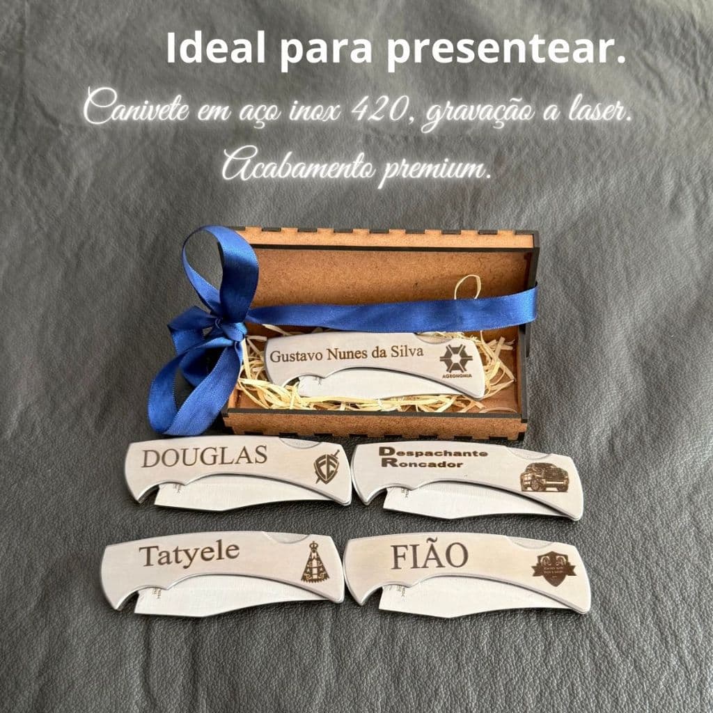 Canivete de Bolso em Inox Personalizado com Presilha E Caixa
