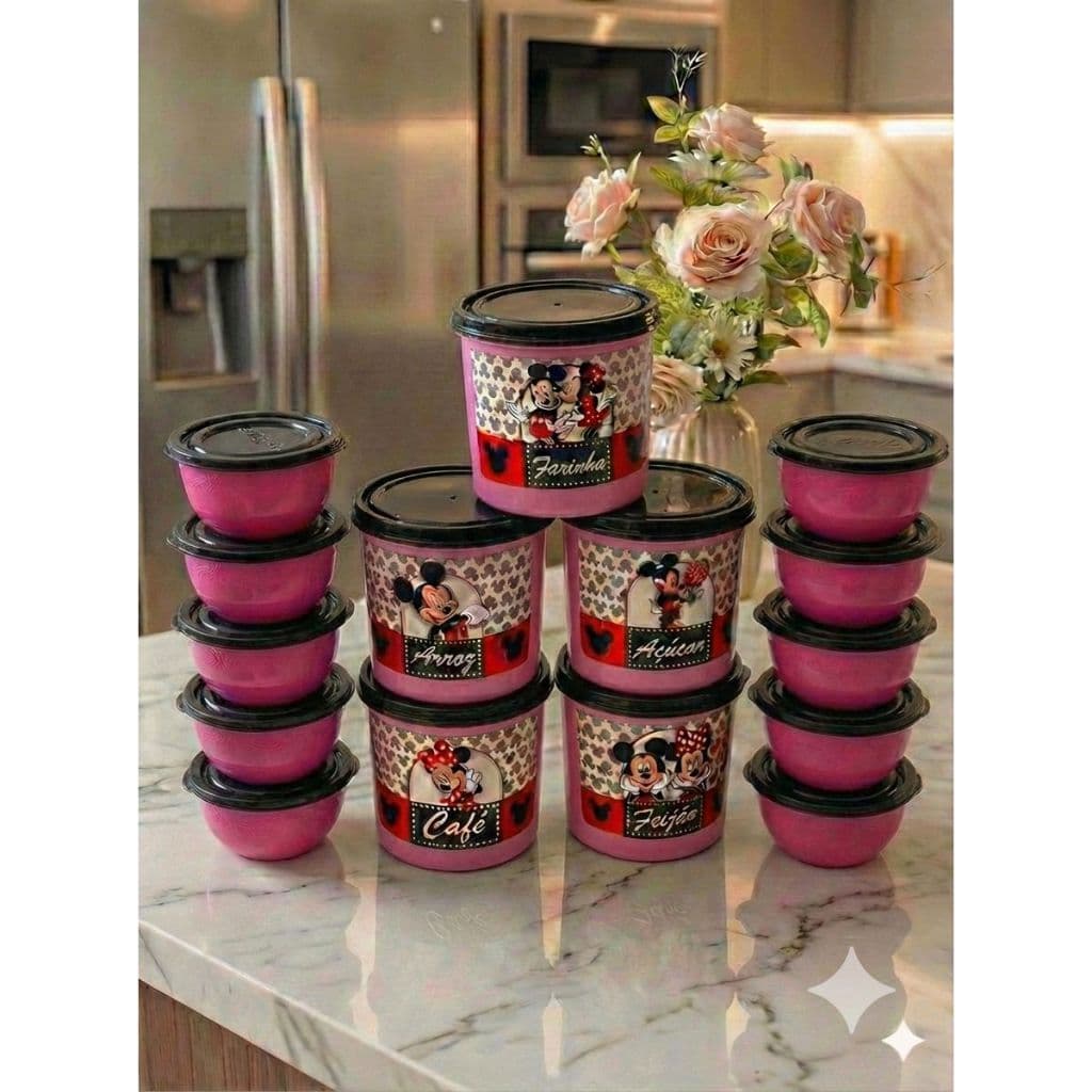 Kit Porta Mantimento  PRETO 5 Peças Jogo De Pote Conjunto de Potes 2L + Bowl 600ml