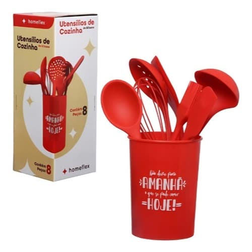 Kit Utensílios de Cozinha Silicone 8 Peças Vermelho FXH611 Hauskraft Resistente ao Calor