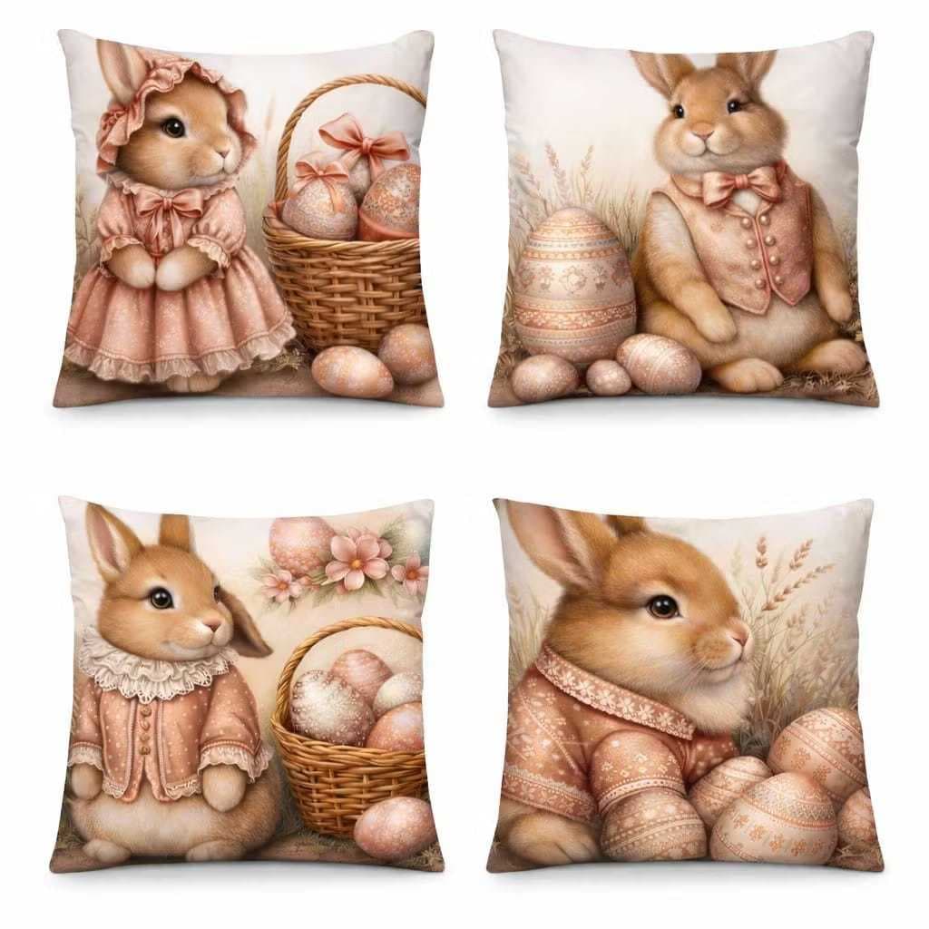 KIT 4 CAPAS DE ALMOFADAS DE LUXO EDIÇAO ILIMITADA FELIZ PASCOA OU PASCOA PARA SALA ESCRITORIO QUARTO