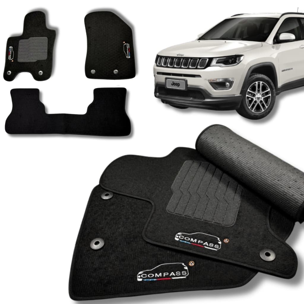 Jogo Tapete Carpete Premium 3 Peças Compass Personalizado Preto