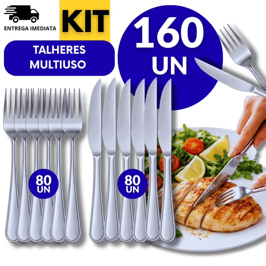 Jogo 160 Unidades Talheres em Aço Inox 80 Garfos 80 Facas Cozinha  Culinária Garfo Faca Talher