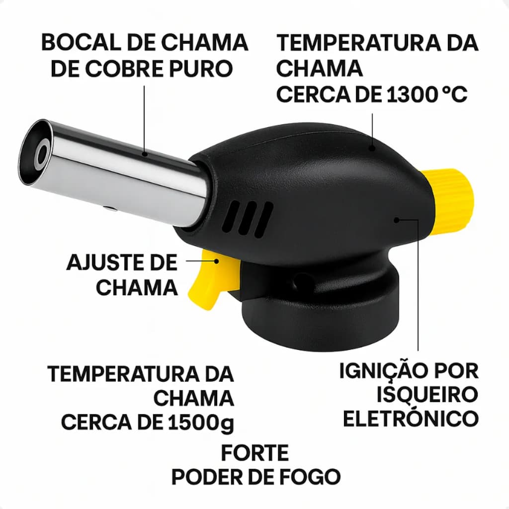Maçarico Profissional  Culinário com Ajuste de Chama e Gatilho de Segurança