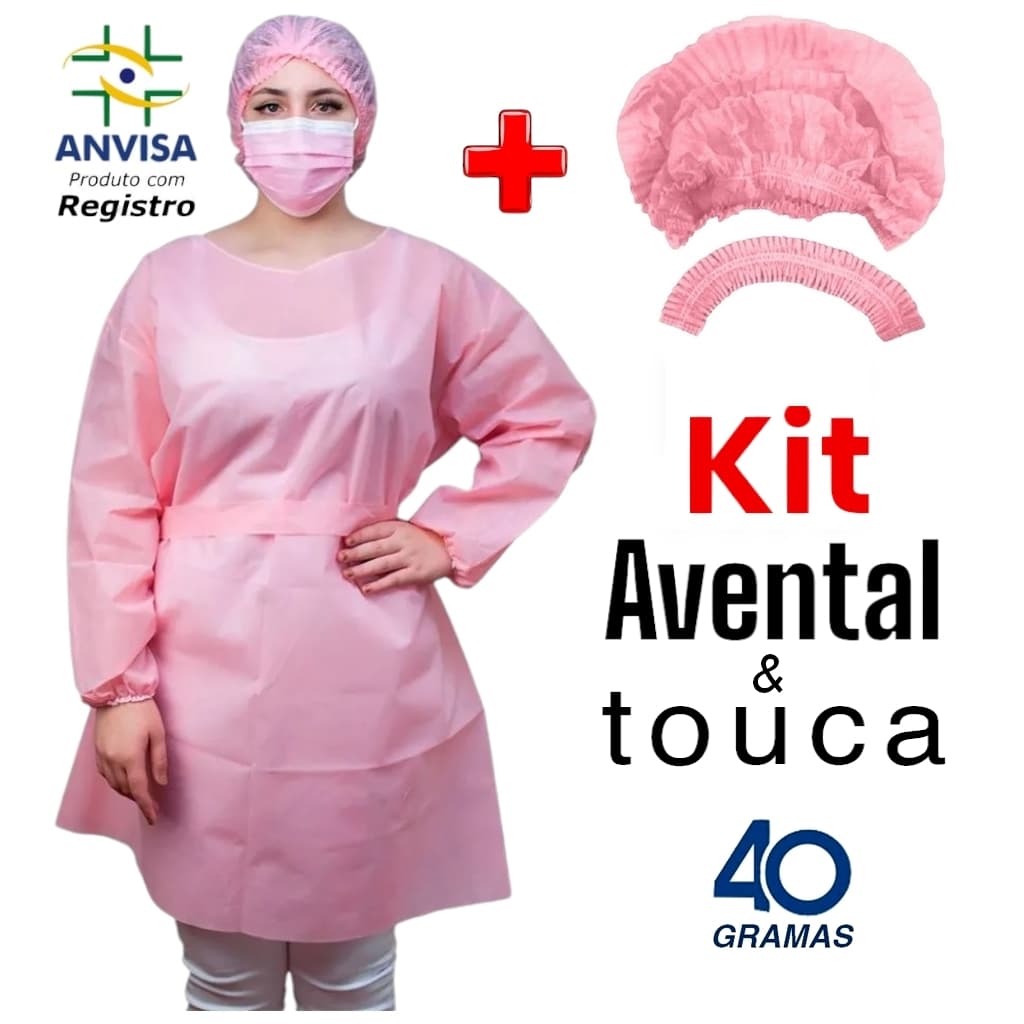 Touca + Avental Descartável M/Longa Rosa TNT com Gr. 40 gramatura lençol