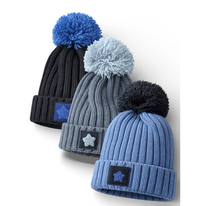 Touca com Pompom Estrela Preta Frio Inverno