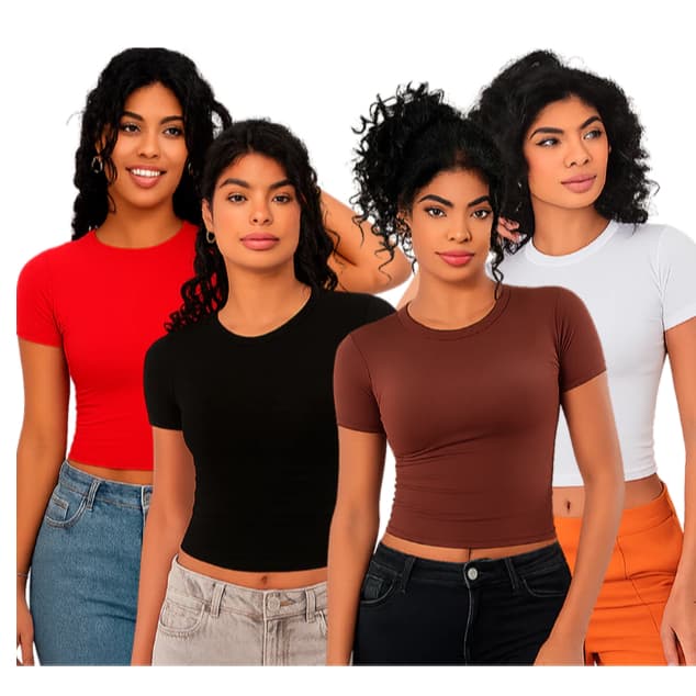 Kit 4 Blusas BABY TEE Femininas Slim Fit Manga Curta Casual Confortável Moda Básica