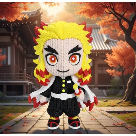 Rengoku Demon Slayer 3D Estilo Crochê 🔥 Hashira - Geek Decorativa Coleção Anime