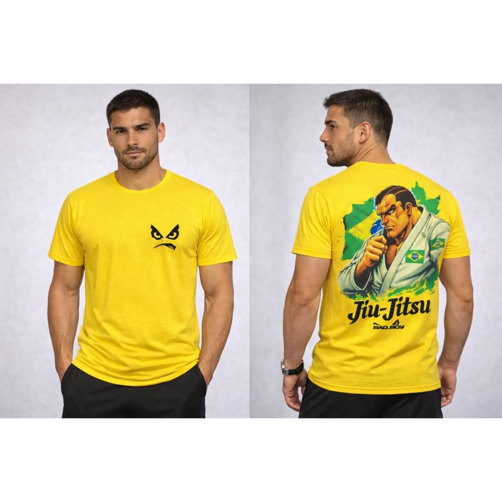 Camiseta Masculina Casual Bad Boy 100% Algodão Entrega Rápida Amarelo Patriota