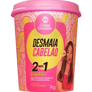 Creme 2 em 1 Desmaia Cabelão Corpo Dourado 1kg – Hidratação Intensa, Alinhamento e Controle de Frizz