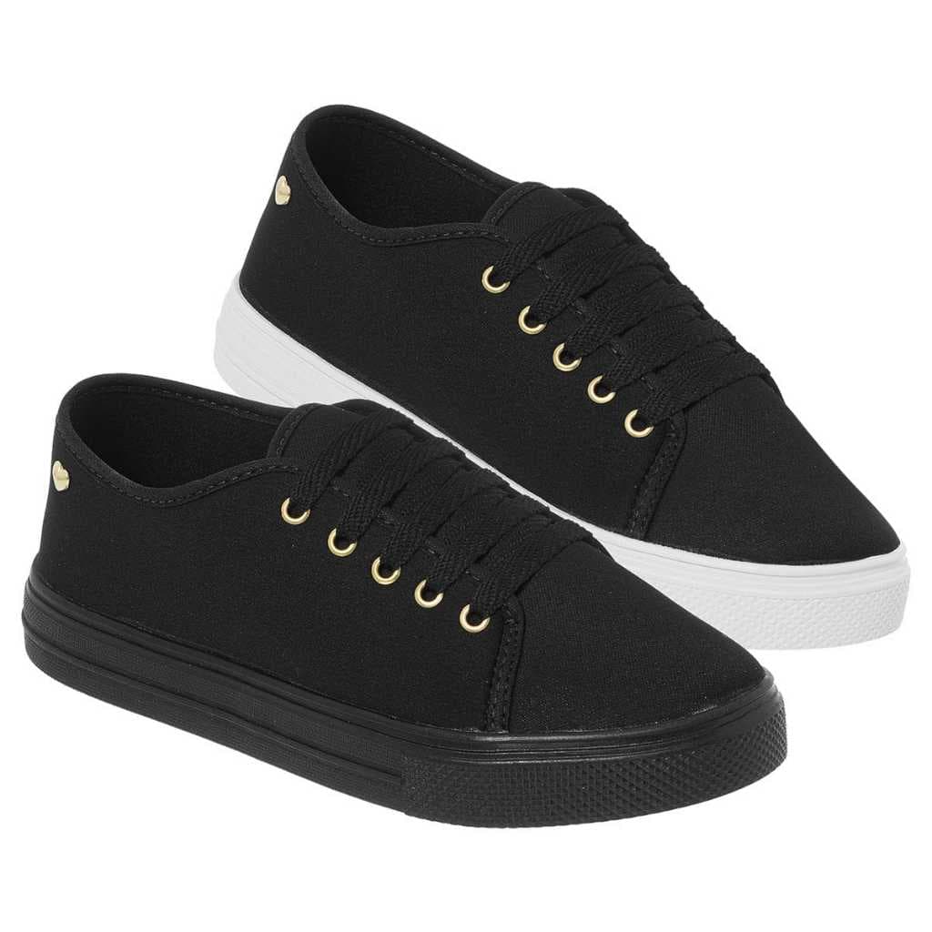 Kit 2 Tênis Feminino Branco Preto Pingente Coração Casual