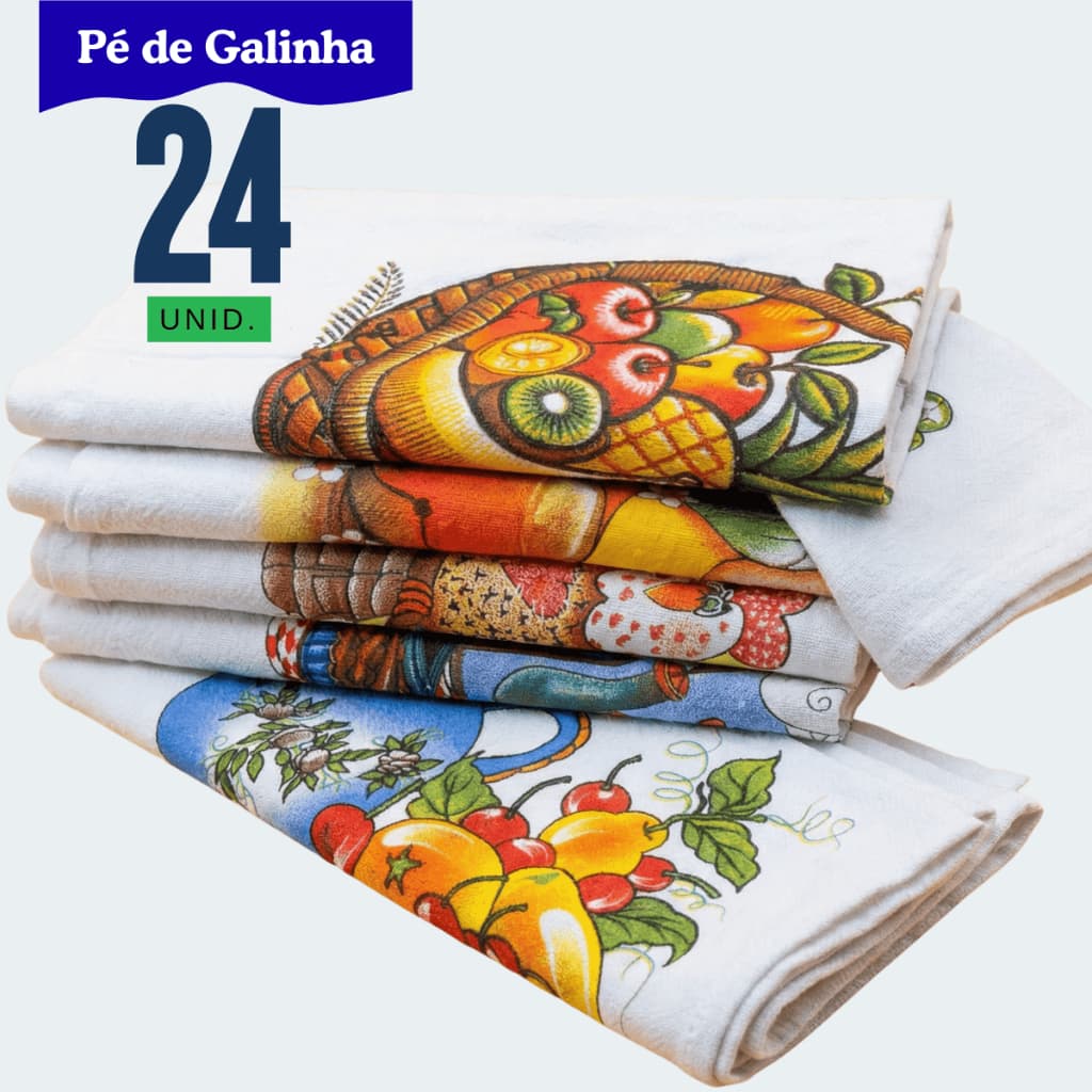 Kit 24 Panos de Copa Pé de Galinha 66x41cm 100% Algodão | Pano de Prato Grande Absorvente