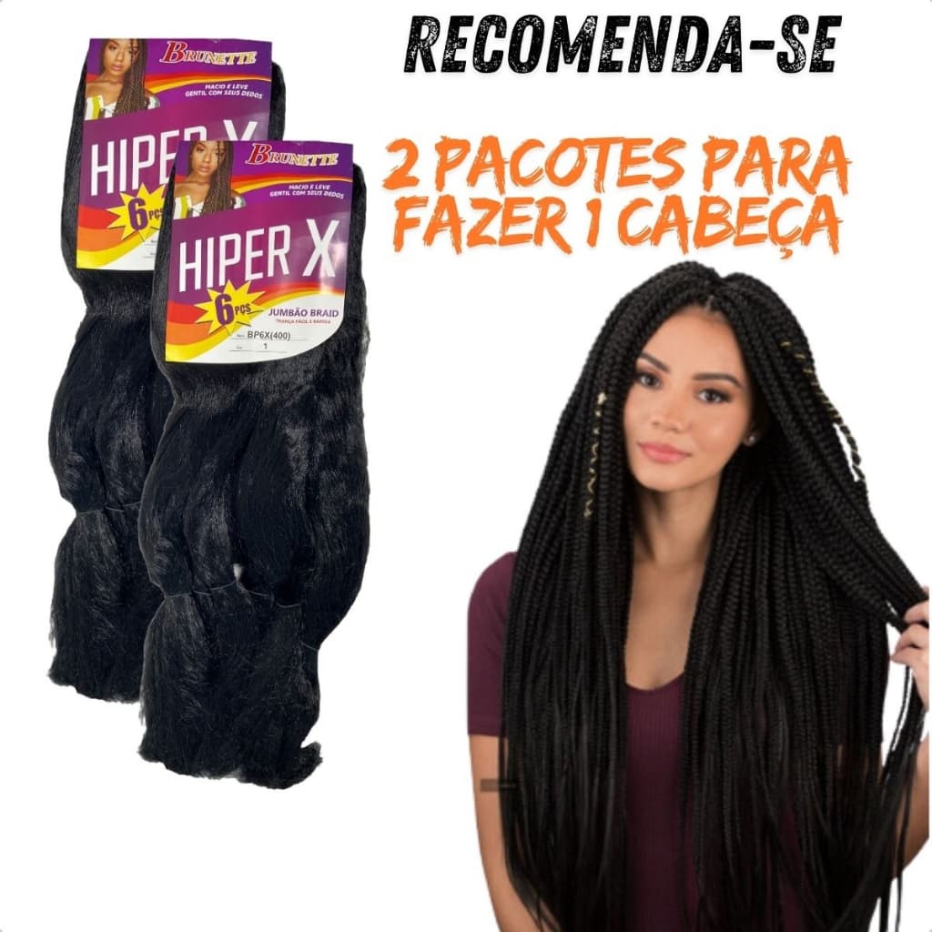 Kit 2 Unidades Cabelo Jumbão Preto Cor 1 +  Aneis