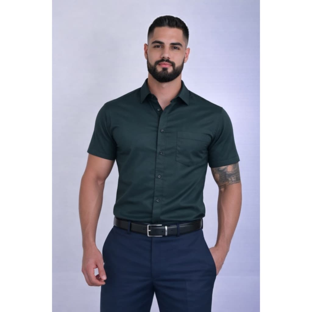 Camisa Manga Curta Social De Botão Com Bolso Lateral Do P Ao GG Envio Imediato