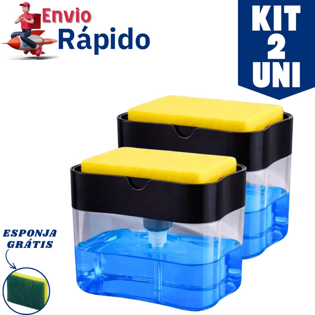 Porta Sabão Líquido 1/2 Dispenser de Detergente e Esponja para Cozinha - Nas Cores Branco e Preto