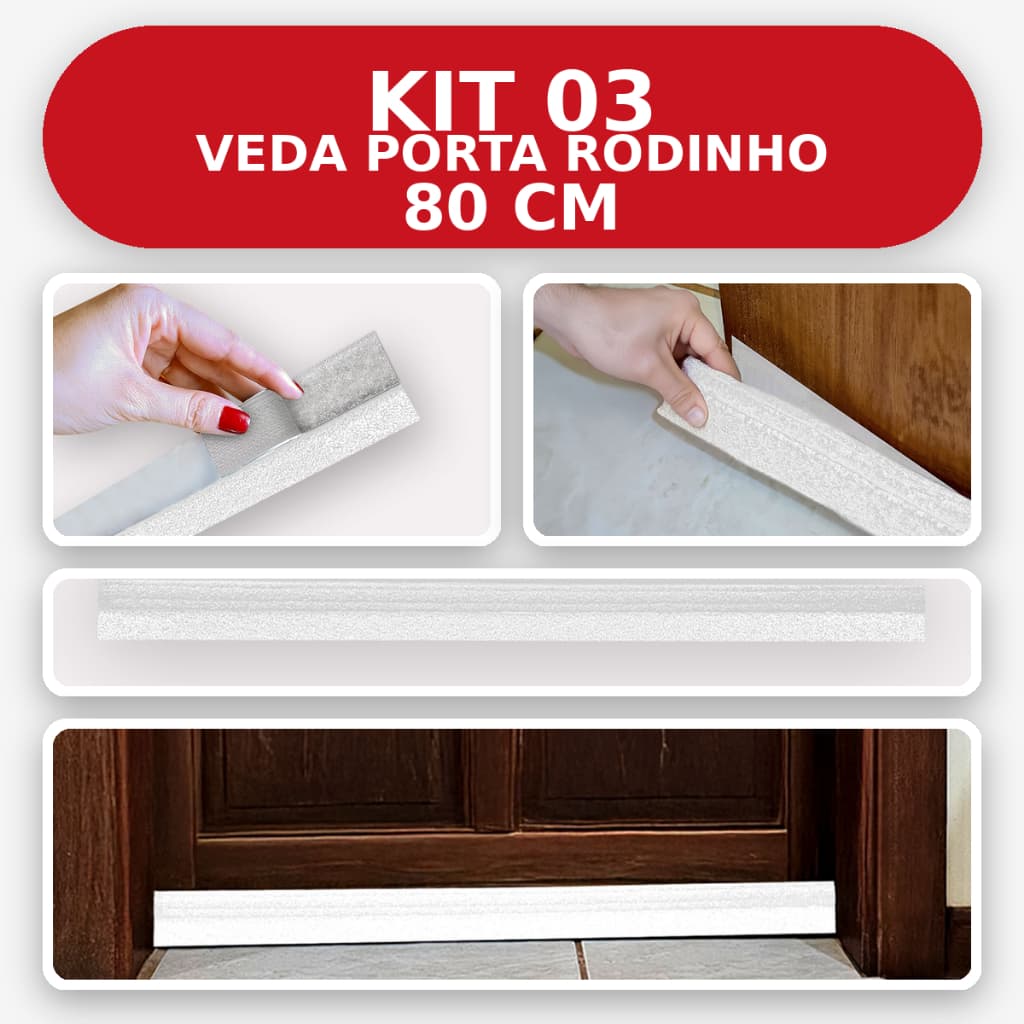 Kit 3 Veda Porta Rodinho 80cm – Branco| Velcro Adesivo/ Contra Poeira, Insetos e Vento - Bemprat