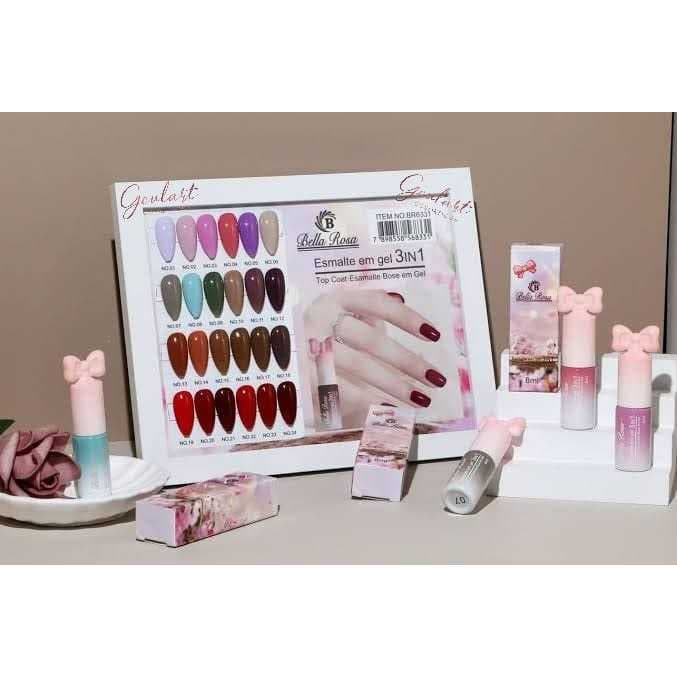 Kit Esmalte 3 em 1 Bella Rosa Cores Sortidas - Com Top Coat Selador - Base Coat