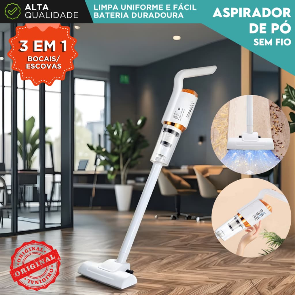 Aspirador de Pó Portátil Sem Fio Recarregável Alta Sucção para Casa Carro e Pelos de Pet - AERO