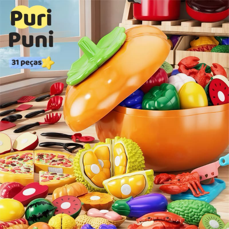 Kit Cozinha Infantil 31 Peças Caqui - Frutas de Corte Para Brincar