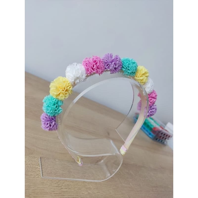 Tiara Arco com pompom colorido | Tiara menina | Tiara infantil