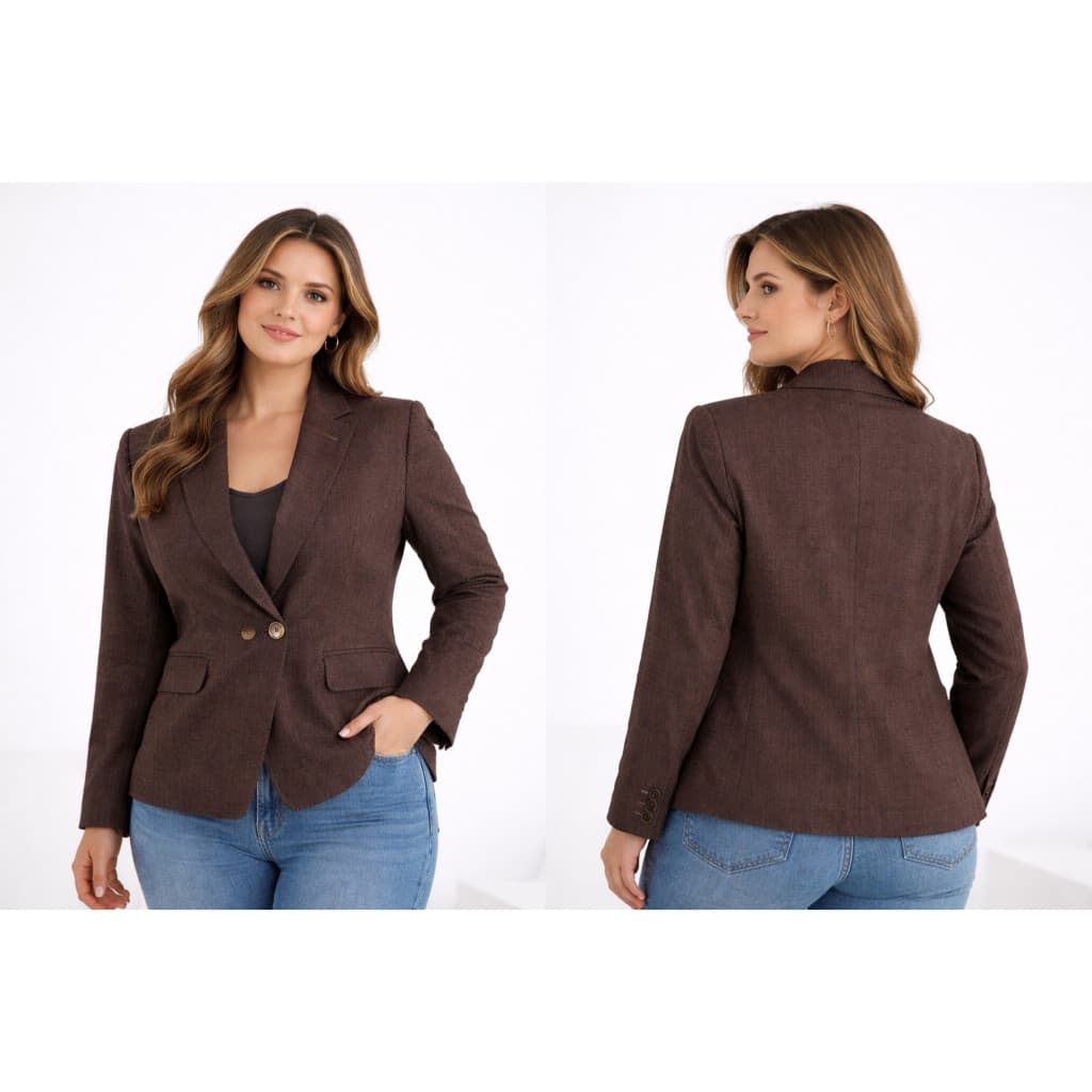 Blazer Marrom Feminino Lunender Alfaiataria Estruturado Elegante Casual Chic