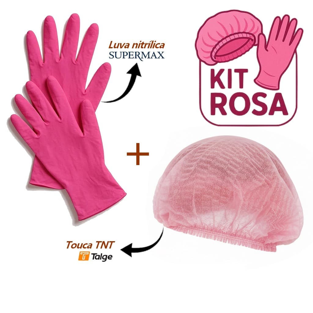 Kit Luva Nitrílica + Touca descartável TNT Rosa  (25997)