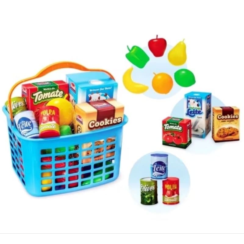 🛒 Cestinha de Compras Infantil com Acessórios – Brinquedo Educativo 🧒👧