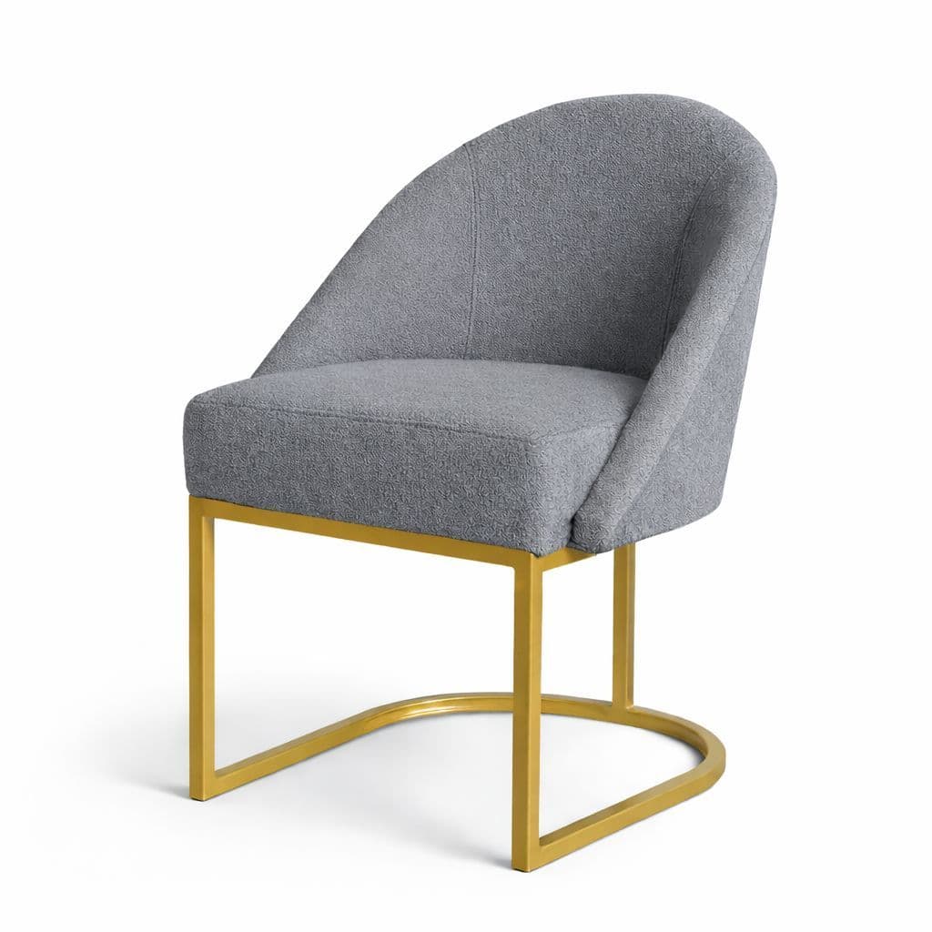 Cadeira Bege Lua Orgânica Tecido Boucle Pés de Ferro Dourado Para Mesa De Jantar E Salão -Trida Móveis