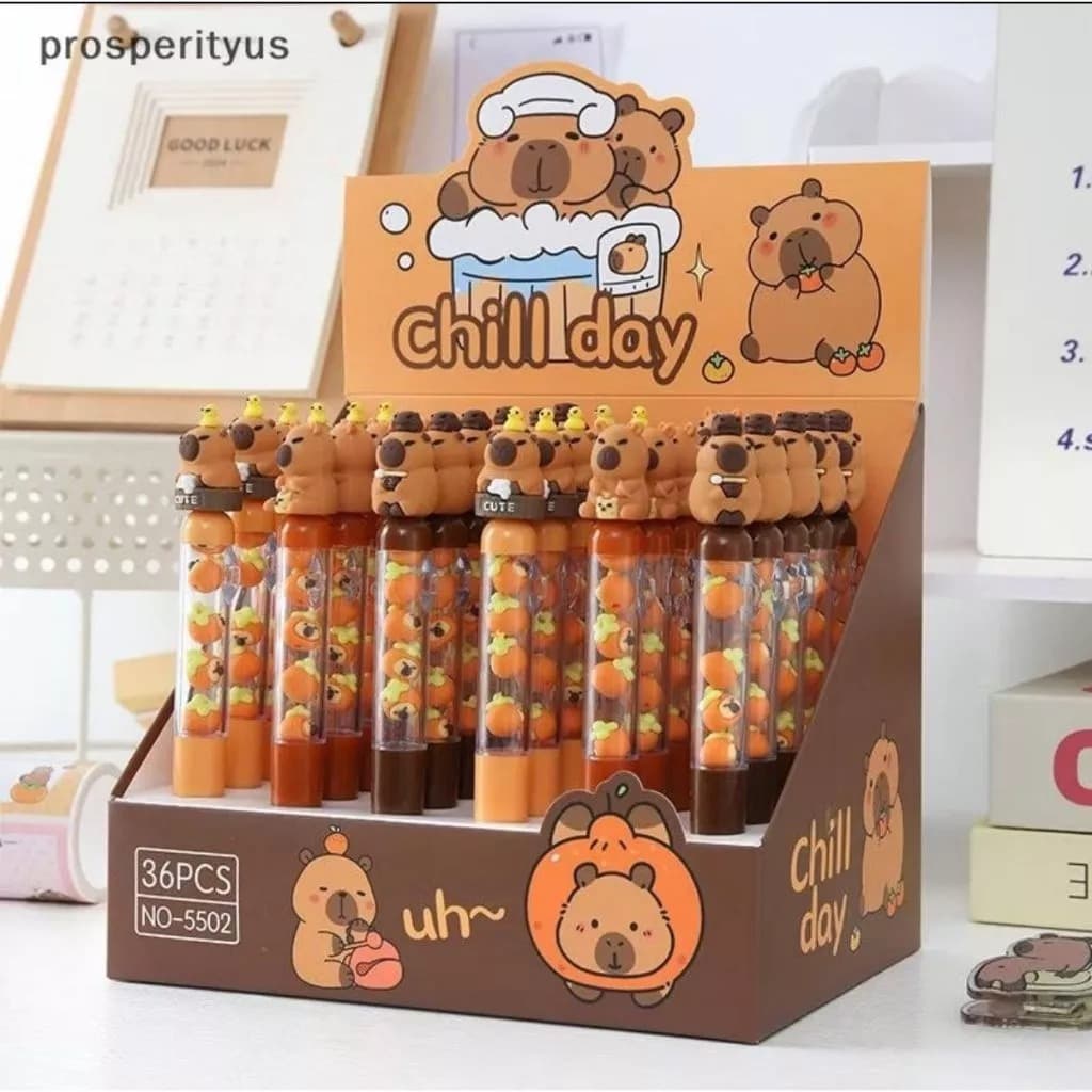 Kit 3 Pçs Caneta Capivara Interessante Kawaii Escrita Estética Tinta Preta Estudantes Escola Material