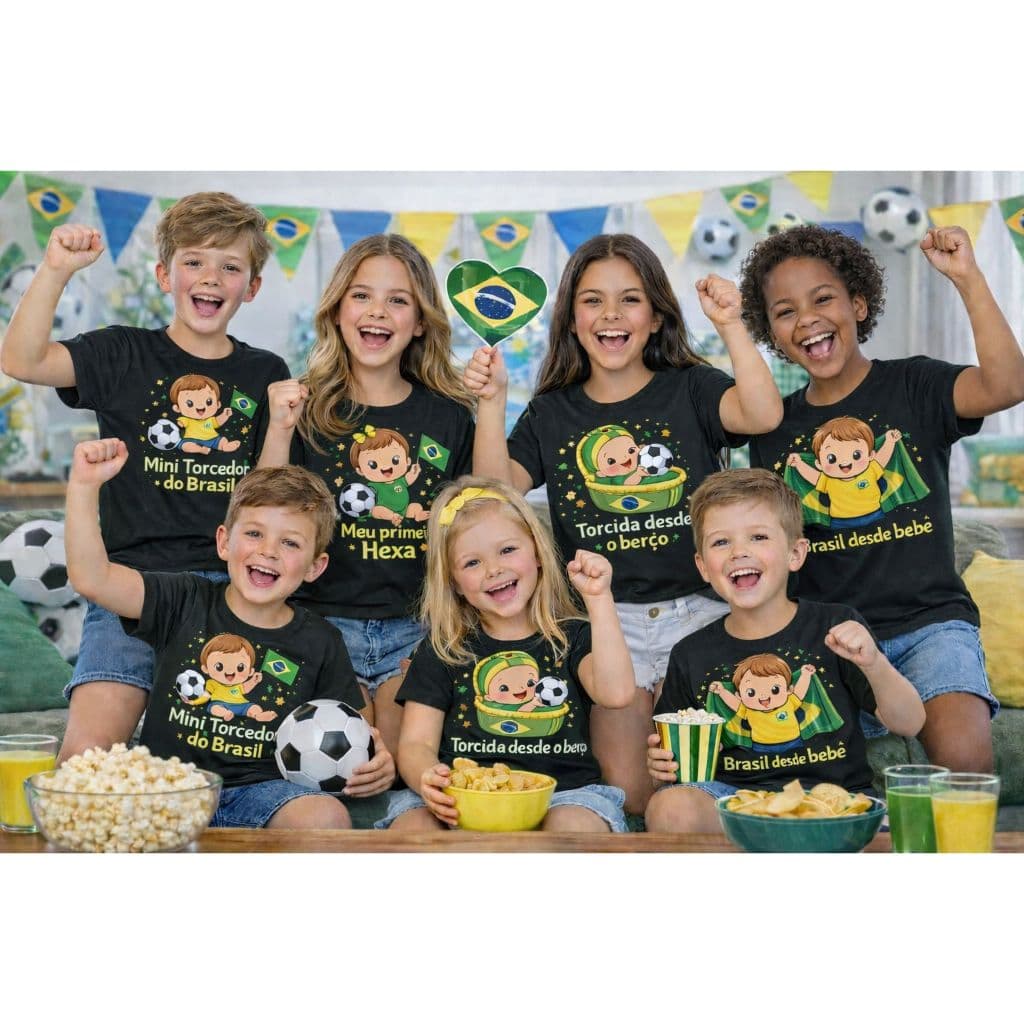 Camiseta Infantil Do Brasil Estampa Sortida Copa 2026 Camisa 100% Algodão Unissex