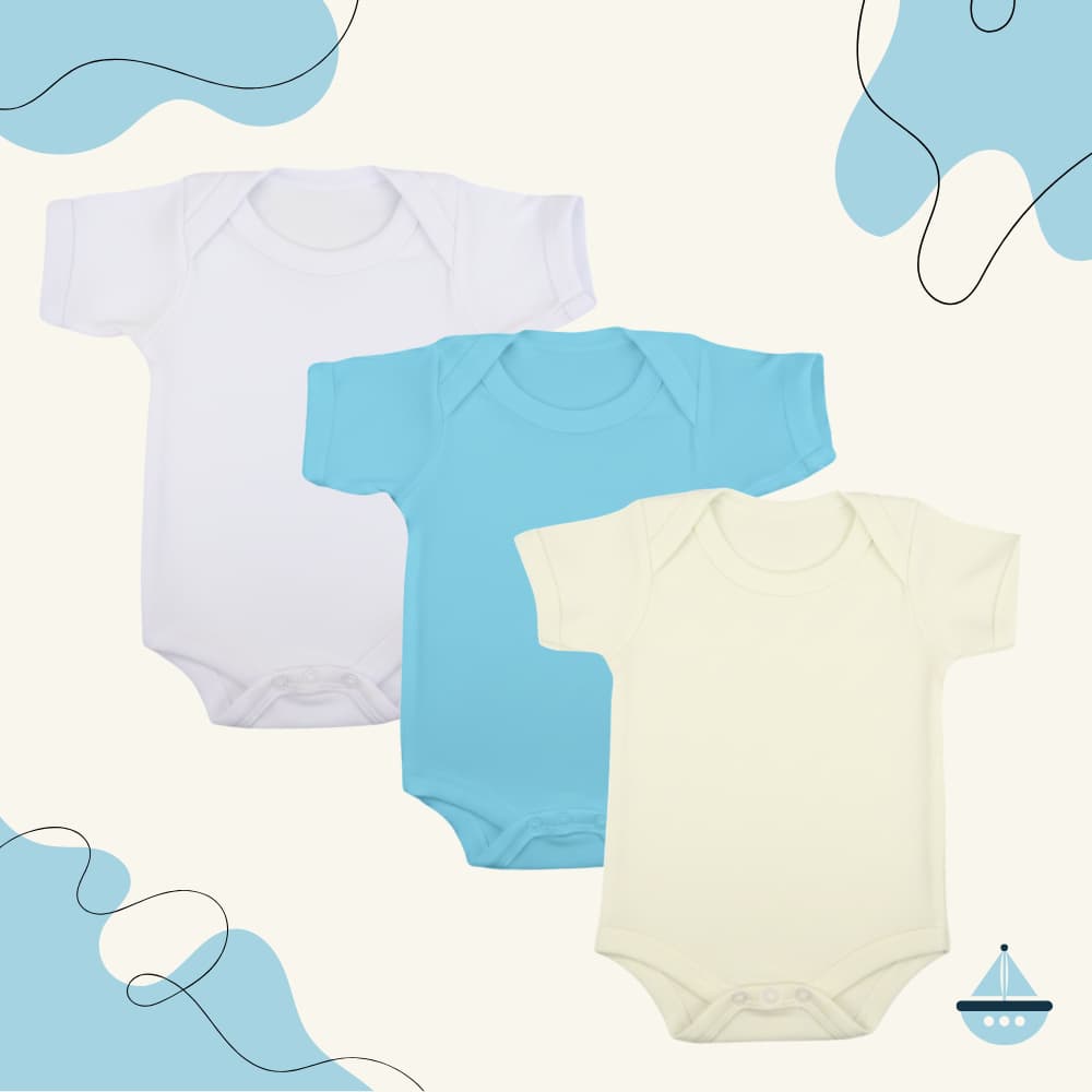 Kit 3 Body Manga Curta Cores Sortidas Liso Básico Unissex Botão de Pressão Verão Conforto