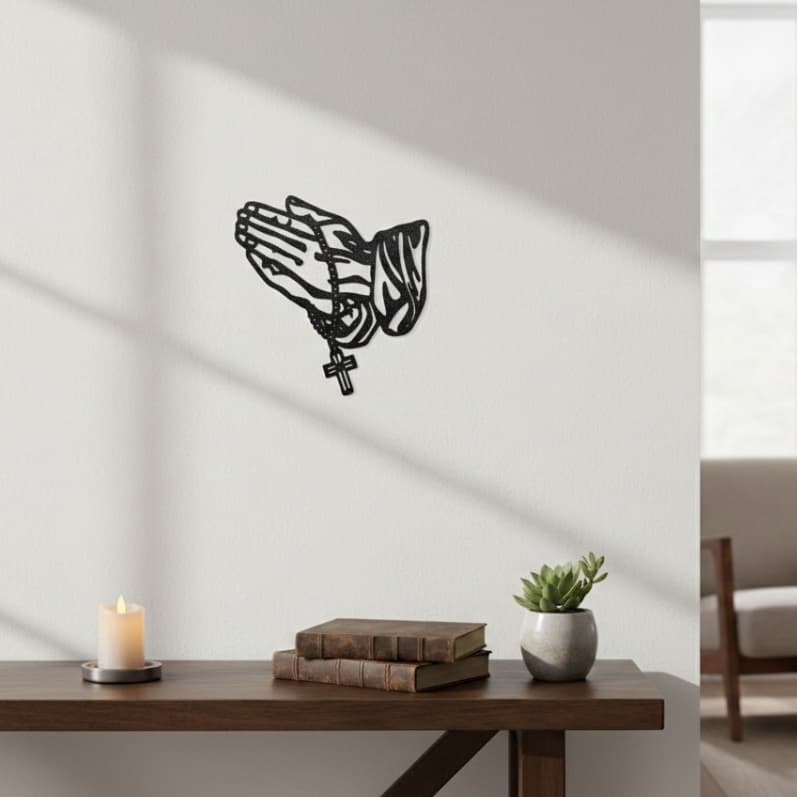 Aplique de Parede Mãos em Oração Placa Decorativa 16cm