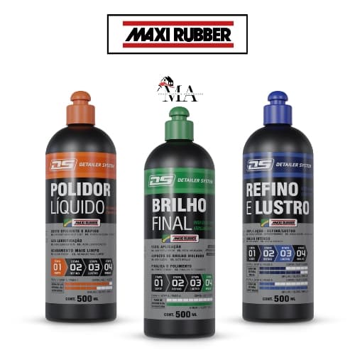 Polimento Automotivo Brilho Final, Lustro e Polidor Líquido Maxi Rubber