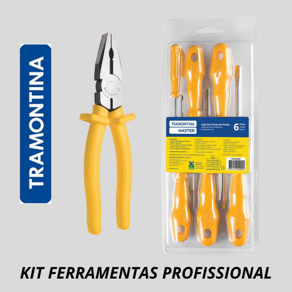 CONJUNTO ALICATE  UNIVERSAL 8" + 6 CHAVES DE FENDA/PHILIPS TRAMONTINA PROFISSIONAL