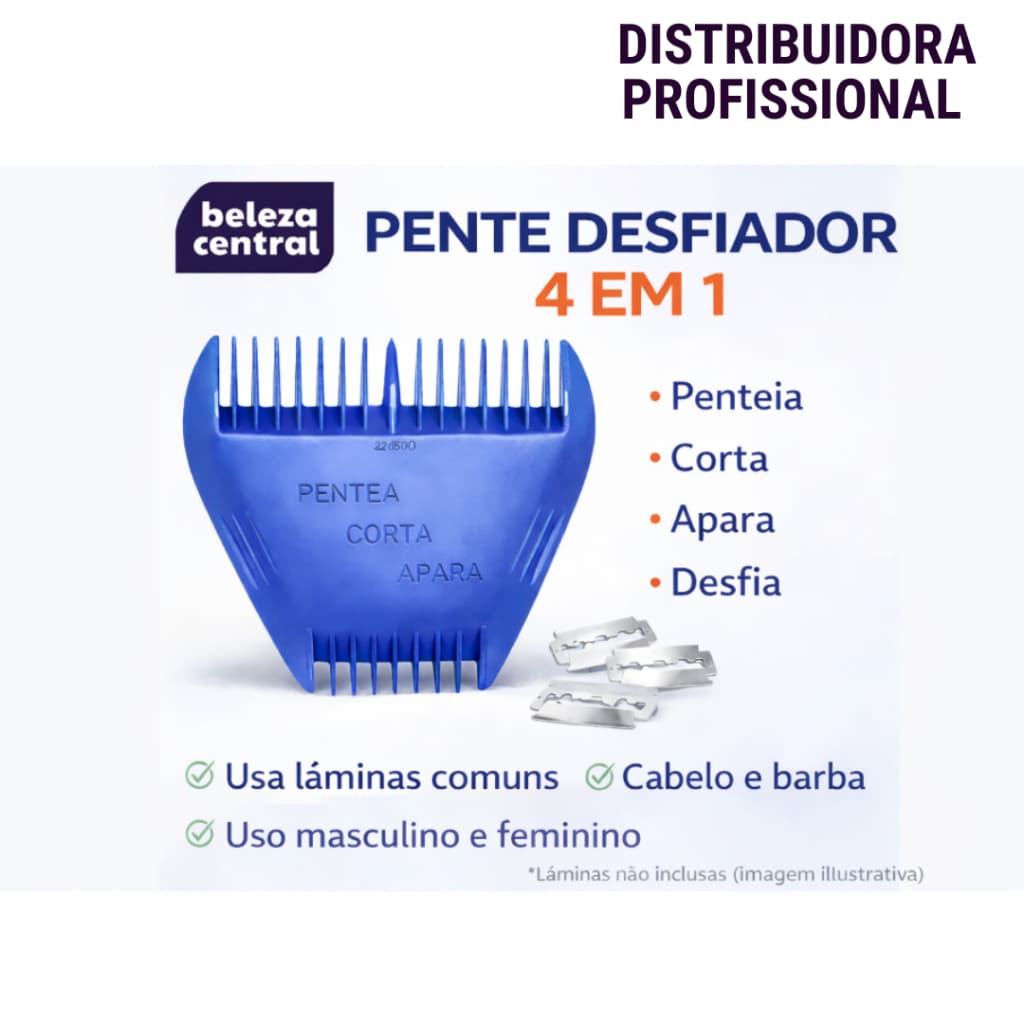 PENTE DESFIADOR 3 LÂMINAS PREMIUM - PENTEIA, CORTA, APARA, DESFIA, ALINHA BARBA - ECONOMIZE MUITO