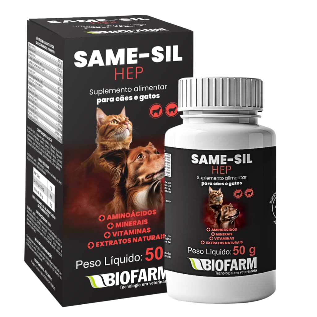 Same-Sil HEP Biofarm 50g Suplemento em Pó Palatável com SAMe Aminoácidos e Minerais para Pets